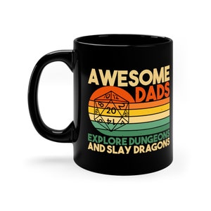 Awesome Dads Explore Dungeons Mug, Dungeons and Dragons Dad Mug, Gift for Dad DND Ceramic Mug, Father&#39;s Day DND Gift Mug