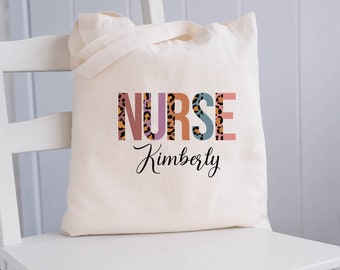 Nurse Bag, Nurse Leopard Design Bag, Custom Nurse Tote Bag, Nurse Woman Gift Bag, Cute Nurse Bag, Nurse Shopping Canvas Bag, Nurse Gift