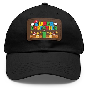 Super Godfather Hat, Godfather with Leather Patch, Fathers Day Gift, Dad Hat, Best Godfather Gift, Father Gift Cap, Gamer Godfather Gift Hat