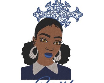 Bordado de fe de mujer africana con cruz de relleno decorativa