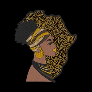 Afro Woman Embroidery w/African Continent filled with a Decorative Fill