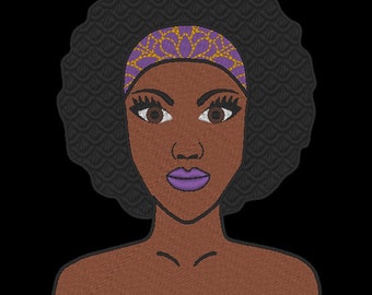 Bordado de mujer afro con diadema