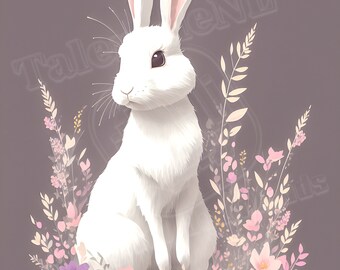 Paquete de 15 ilustraciones fantásticas de conejos de Pascua en HD con detalles florales: paquete de arte digital para proyectos de impresión y bricolaje