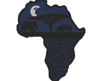 Bordado del continente africano con vida salvaje africana 2