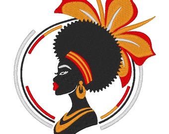 Silueta de mujer africana con diseño de bordado de flores exóticas / Descarga de archivo digital