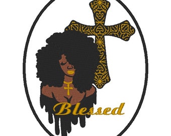 Bordado bendito de mujer africana con cruz de relleno decorativa