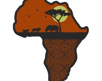 Bordado del continente africano con fauna africana en formato VP3 añadido.
