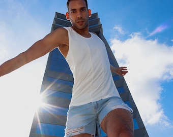 white tank top, mens tank top, Singlet, sleeveless shirt, tank top, festival tank top, summer tank top, muscle fit tank top, mens singlet