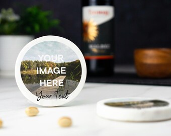 Printed Personalised Photo Marble Circle Coaster For Drinkware Personalised New Home Gift