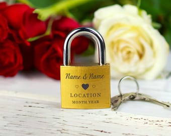 Custom Personalised Couples Padlock Brass Padlock Gift Idea Customised Engraved Love Lock