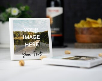 Printed Personalised Photo Marble Square Coaster For Drinkware Personalised New Home Gift