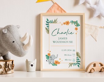 New Baby Gift, Personalised Print, Cute Baby Animals, Baby Name, Gift for Newborn, Baby Girl, Baby Boy, Animal Print, Child's Nursery Print