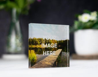 Printed Personalised Clear Acrylic Photo Block Freestanding Any Image New Home Gift