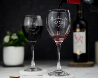 Personalised Engraved Wine Glass Customised Gift Idea Any Name Drinkware Home Gift For Her