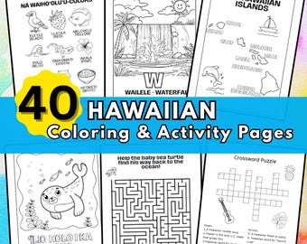 40 Hawaiian Coloring And Activity Pages - Fun & Educational PDF for Kids - Instant Download