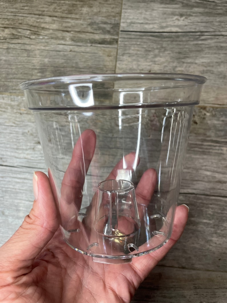 4.5" glass-like ultra high transparency clear round orchid pot, ultra clear nursery pot, clear pot for orchids and tropical plants image 1