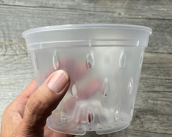 5” clear orchid pot with holes, Clear plastic pot, Plastic flower pot for orchids, Clear round pot for orchids