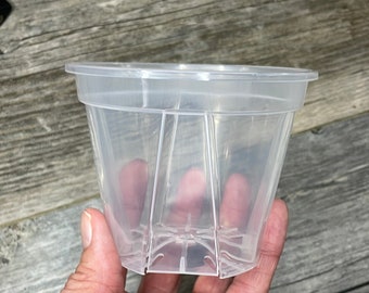 4” high transparency clear round orchid pot, small clear pot for tropicals, clear nursery pot, indoor plant pot, ultra clear seedling pot