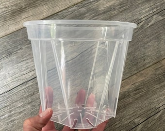 5.9” high transparency clear round orchid pot, medium clear pot for tropicals, clear nursery pot, indoor plant pot, ultra clear plant pot