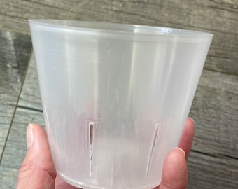 4" round clear rimless pot with side slits, Medium sized orchid pot, Orchid pot with slots, Clear pot for orchids and tropical plants