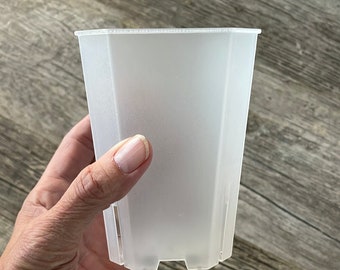 3.5" bevel sided square clear plastic plant pot, Tall clear orchid pot, Pot for orchid growing, Deep succulent pot, Tropical plant pot