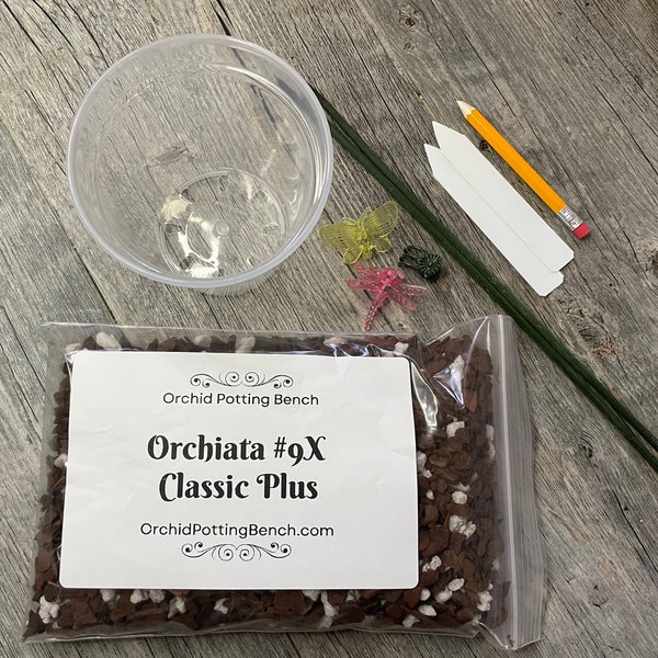 Kit de rempotage d'orchidées miniatures et petites avec Orchiata #9x Classic Plus et pot rond ultra transparent de 4 ", Rempoter les orchidées en toute simplicité