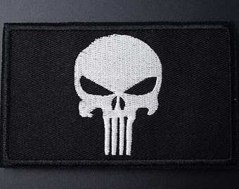 PUNISHER IRON-ON Patch Marvel Comics Skull logo morale black and white