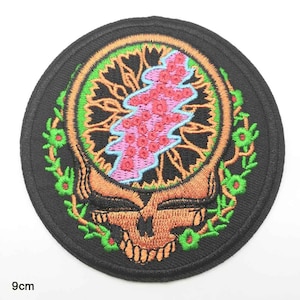GRATEFUL DEAD &quot;Steal Your Face&quot; Brass-Colored Iron-On Patch NEW Embroidered skull deadhead hippie