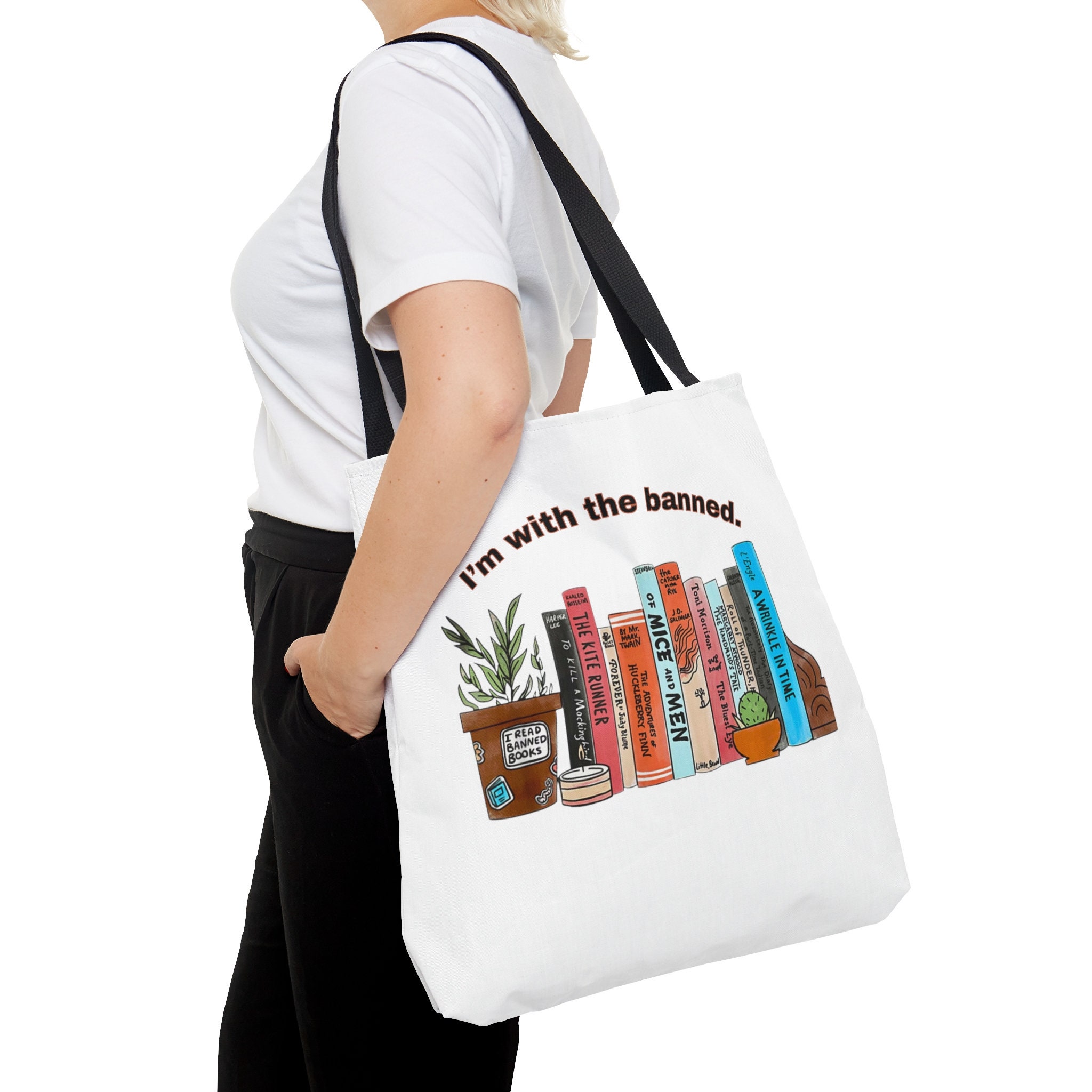 I'm with the banned Tote Bag, banned books, classic book, gift for teacher, library bag, vote democrat, political politics, history matters