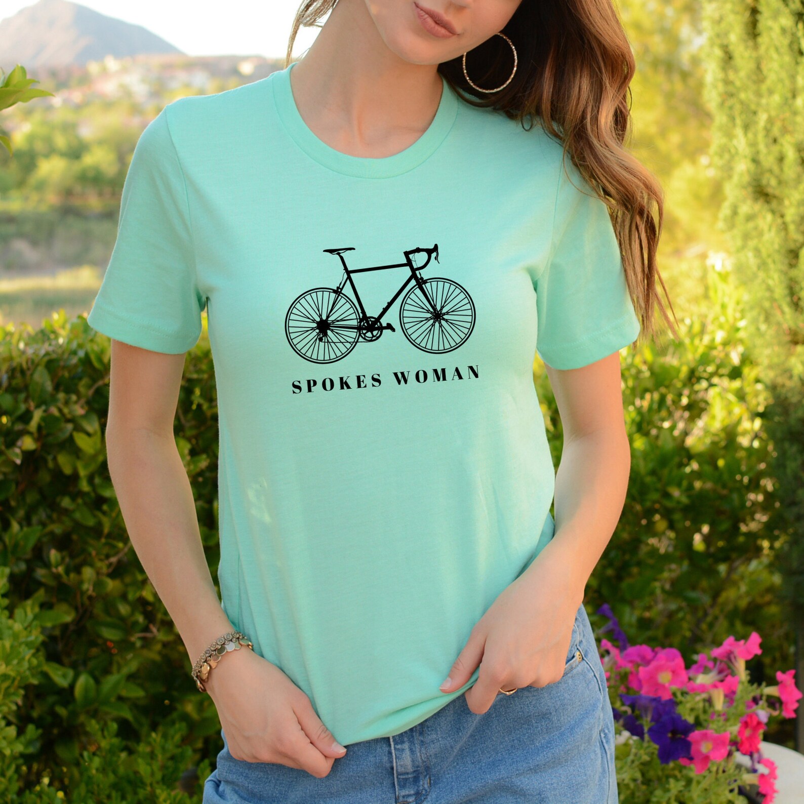 Spokes Woman Tshirt, Women Who Love to Cycle, Bicycle Art, Bicycle Bicycling Riding, Cycling