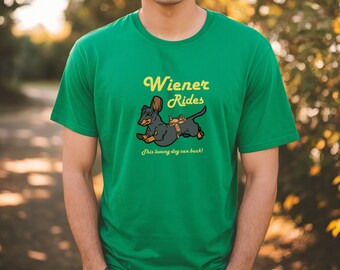 Wiener Rides Tee: Funny Dachshund Saddle T-Shirt