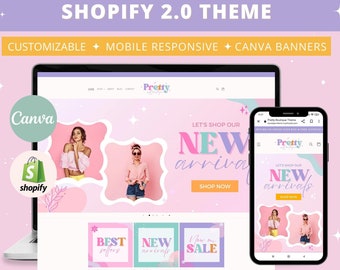Bright Shopify Theme, Aesthetic Shopify Template, Boho Shopify Store, Shopify Theme 2.0, Canva Banners, Fashion Ecommerce Website Design