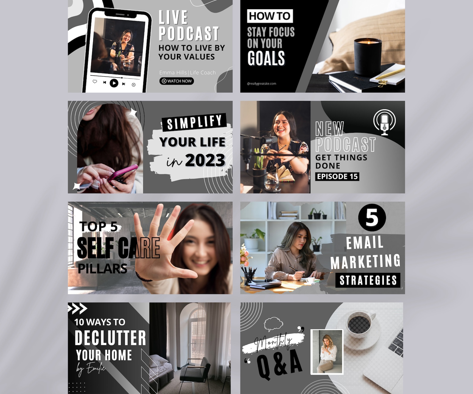 Black Youtube Thumbnail Canva Template, Youtube Template for Life Coach