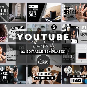 Black Youtube Thumbnail Canva Template, Youtube Template for Life Coach, Youtube Thumbnails, Youtube Branding Kit, Youtube Planner