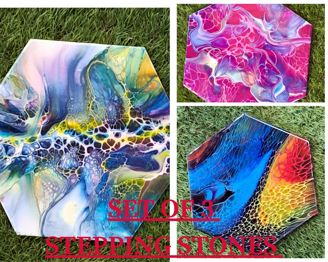 Fluid Art Set of 3 Custom Made Garden Steppingstones Kitchen Etsy