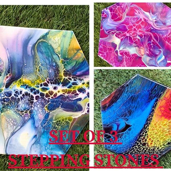 Abstract,  fluid art,Fluid art Set of 3 custom made garden steppingstones, kitchen or bathroom backsplash or wall art