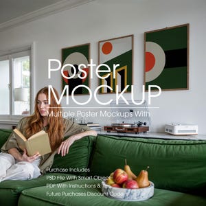 3 Poster Frame Mockup With Person, Multiple Poster Mockups, Wall Art Frame Mockup With Person, Two Art Frame Mockups, DIN PSD Frame Mockup