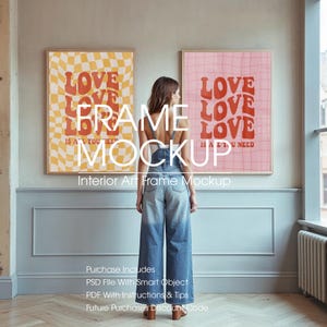 Poster Mockup With Person, Poster Mockup With People, Artwork Mockup, Wall Art Mockup, Gallery Wall Mockup, A4 Frame Mockup With Person, PSD