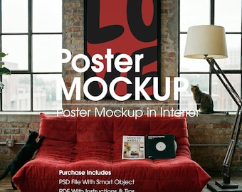 Frame Mockup With Pet, Industrial Style Interior Mockup, Digital Download (PSD)