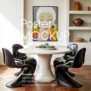 Poster Mockup in Dining Room Interior, Artwork Frame Mockup, Art Print Mockup, Wall Mockup, Framed Poster Mockup, Photo Frame Mockup