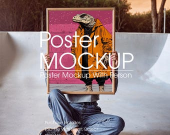 Mockup stedelijke poster met persoon, kunstlijst (PSD)