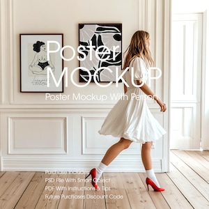 Poster Mockup With Person, Gallery Wall Mockup, Multiple Poster Mockup, Minimalist Mockup, Artwork Mockup, Picture Frame Mockup
