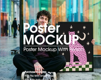 人物入りフレームモックアップ、ウォールアートフレームモックアップ、デジタルダウンロード、PSD