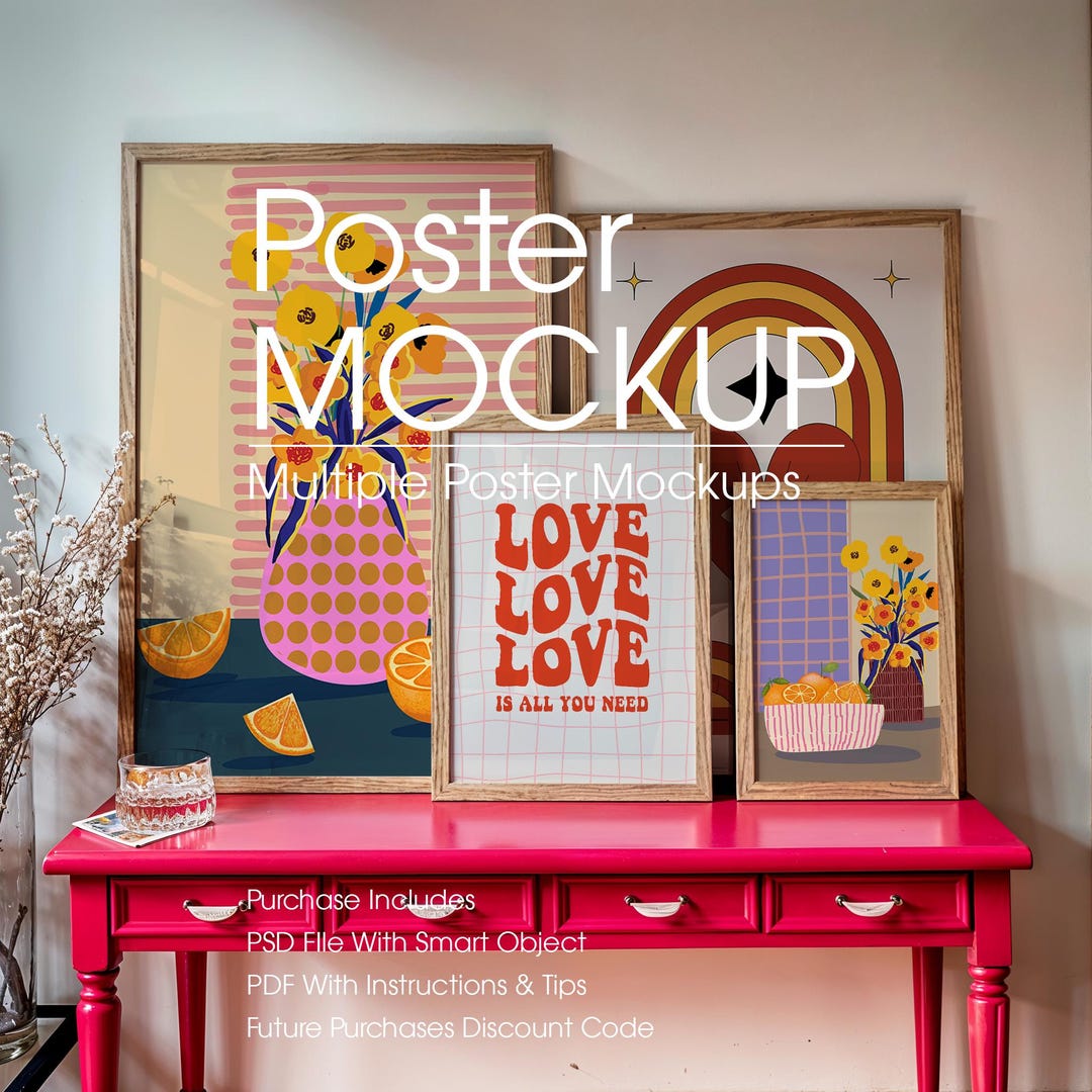 Gallery Wall Mockup, Multiple Poster Frames (PSD) - Etsy