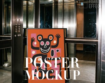 Poster Mockup in Elevator, Large & Bold Wall Art Mockup (PSD), Digital Download