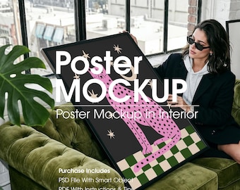 Realistic Poster Frame Mockup With Person, Industrial Interior (Digital Download)