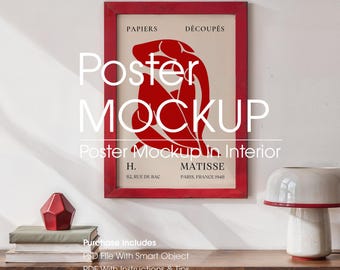 Minimalist Poster Mockup: Wall Art Mockup in Interior, Digital Download, (PSD)