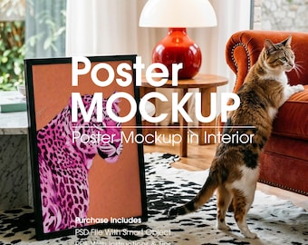 Poster Frame Mockup With Pet, Modern Interior Display (Digital Download)