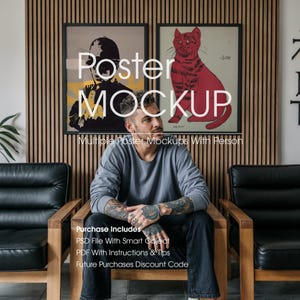 Poster Frame Mockup With Person, Artwork Frame Mockup With Person, Wall Art Mockup With Person, Multiple Artwork Mockup,ISO PSD Frame Mockup