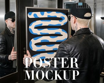 Realistic Art Frame Mockup With Person, PSD Template (Digital Download)